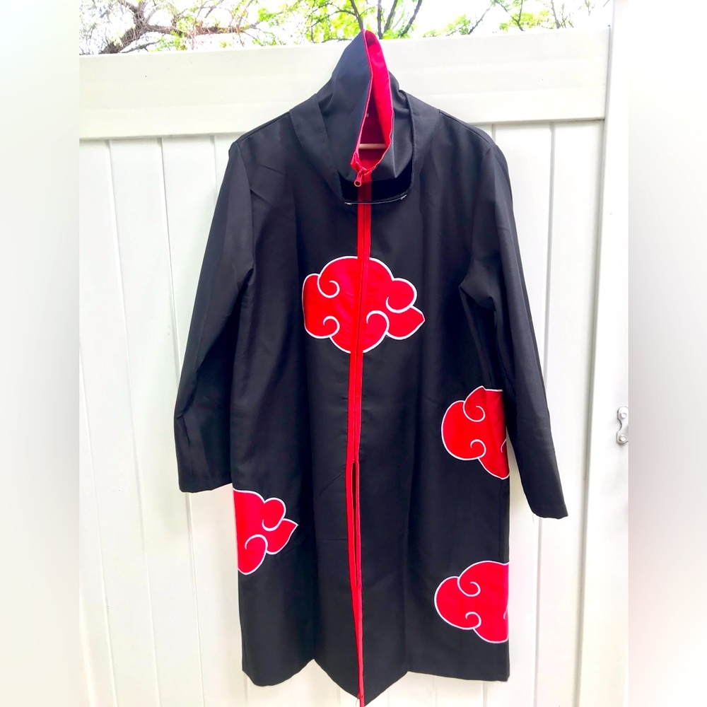 Naruto cloak black and red anime cosplay with black head band. Unisex small.